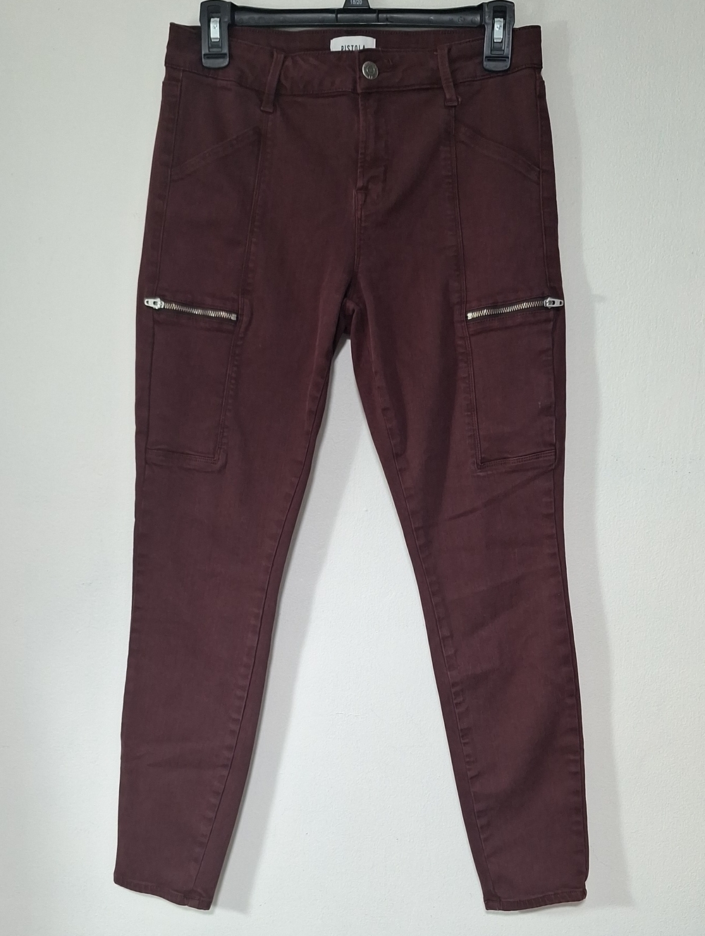 pistola Hannah Cargo Burgundy Skinny Jeans with Zip Details